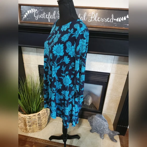 JM Collection Teal Floral Women's Tunic - Picture 7 of 9